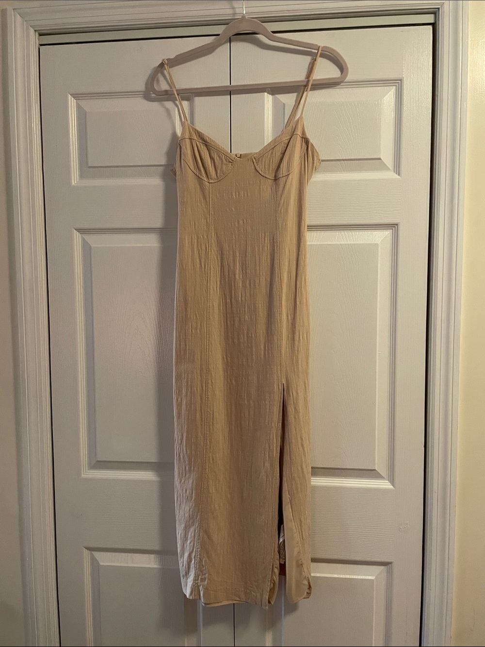 Zara Beige Slip Midi Dress with Side Slit